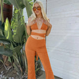 Green Romper Sexy Bandage Backless Top and Pant Sets Sleeveless Solid Women's Sets Fashion Outfits Matching Set Flare