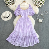 French Tea Bubble Sleeves Show Thin, Advanced Temperament Dress, Palace Style Design, A-Shaped Skirt, Children.-Outfit