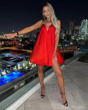 Chain Satin Low Back Swing Dress with Iridescent Crystal Straps and Deep V Neck Sexy Celebrity Party Club Y2K