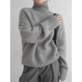 Fongt 2025 New Thick Solid-Colored Cashmere Knitted Shirt Women High-Collar Short-Sleeve Loose Lazy Sweater