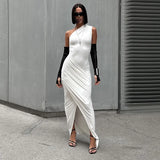 Fongt Summer New Women's Pure Color Dress Casual Collar Sleeveless Single-Shoulder Dress