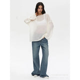 Fongt Spring Summer Hollow Sweater Women In Wind Loose Knitted Long-Sleeved Cover Ice Cream Fashion