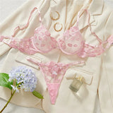 Sheer Lips Heart Embroidery Lingerie Set-Outfit