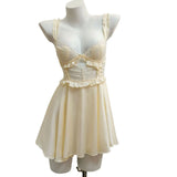 Fongt Pajamas Women 2025 New Summer Pure-Sensive High-End Feel Breast Pad Ladies Lace Ice Ribbon Sling Skirt