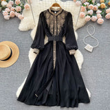 Fongt Dress To Receive Black Dress Small Black Dress Small Black Dress Atmosphere Lace Temperament Autumn Dress Feeling Women's Clothing