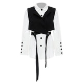 Fongt Spring Lattice Black And White Half Lantern Sleeve Shirt + Tice Vest Fashion Two-Piece Set 1059