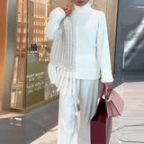 Fongt Autumn Winter New Solid Color Languid Lazy Gentle Wind Comfortable Turtleneck Sweater Two Sets Female-Outfit