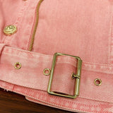 STREET Newest 2023 Designer Biker Jacket Women's Lion Buttons Motorcycle Biker Denim Short