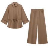 Fongt 2025 New Women's Wear Long-Sleeved Collar Shirt Casual Trousers
