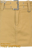 Low Waist Micro Skirts Summer Clubwear Bottoms Sexy Basic Belted Mini Skirt Streetwear Pockets White Denim