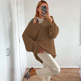 Loose Women's Sweater Flare Long Sleeve Hollow Out Striped Knitted Pullover Tops Winter 2022 Trend Casual Ladies