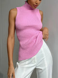Sweater Pullover Turtleneck Women Ribbed Fashion Sleeveless High Waist Knitwear Top Slim Streetwear Female Pullover-Outfit