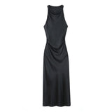 Spring Style Silk Satin Waist Pleated Dress 8372090-Outfit