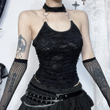Summer 2024 New Sexy Hot Girl Vest Dark Wind Personality Hole Fabric Hanging Around The Neck-Outfit