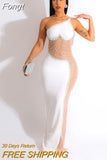 Chic Black Nude Mesh Sheer Rhinestones Side Maxi Dress Luxury See-Through Asymmetrical Party Dress Celebrities