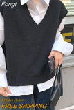 Knitted Solid Color Sleeveless Vest Sweaters 2023 Autumn and Winter Korean Style Womens Pullovers Womens Knitwear