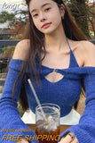 Top Women Long Sleeve T-Shirts 2 Piece Tops Halter Tanks Backless Crop Top Off Shoulder Tees Sexy Christmas