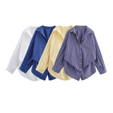 Fongt 2025 New Women's Cotton Bat Sleeve Striped Clip Long Sleeve Shirt 2025458