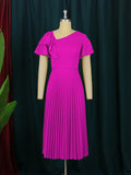 Fongt Multi-Color Lotus Leaf Sleeve Pressure Skirt Dress 100 Folds Short Sleeve Dress Elegant Dress
