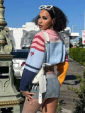 Fongt And Winter Fashion Striped Sweater Female Pattern Print Lull Loose Version Of The Bumpy Pattern Splicing Fashionable Top