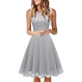 Women's Elegant Lace Wedding Dress Bow Belt Irregular Length Sleeveless Dress Chiffon Dress Bridesmaid Cocktail Party Dresses-Outfit