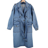 Autumn Loose Denim Windbreak Women Personality Jeans Trench Coat Long Sleeved Single Breasted Outerwear with