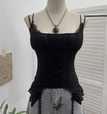 Fongt Outside Wearing Hottie Fake Two Splicing Lace Slings Vest Short Sleeveless Top 12282