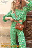 Blouse Pants Sets Two Pieces Jumpsuits Long Sleeve Retro Blouse Shirts Women Female Suits Autumn Winter Outfit
