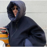 Removable Puffer Hoddie Patchwork Zipper Jacket-Outfit