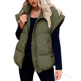 Fongt New Women's Solid Color Zipper Pocket Cotton Vest Fashion Collar Temperament Commuting Jacket