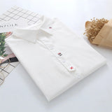 Spring New Women Casual Striped Embroidery Cotton White Shirt Long Sleeve Short Blouse Autumn Solid Sweet Girl Tops