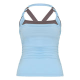 Fongt U-Shaped Low-Neck Two-Piece Striped T-Shirt Hanging Neck Vest 2025 Fashion-Colored Knitted Shirt