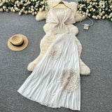 Fongt Folded Two Sets Of Women's Waist Repair Short Sleeve Pressure Folded Blouse Flowers High Waist 100 Folds Skirt