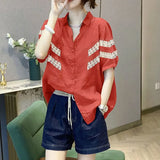 All-match Temperament Single Breasted Short Sleeve Blouses 2023 New Splicing Splicing Women's Clothing Tops