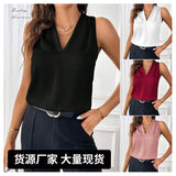 Women's Sleeveless Satin V-Collar Loose Solid Color Vest Is Widely Available In Stock.-Outfit