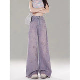 Fongt Purple High-Waisted Broad-Legged Jeans Women's New Broken Hole Hair Fall Trousers In Summer 2025
