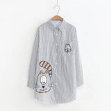 Arrival Big Face Cat Embroidery Long White Blouse Casual Striped Dot Cotton Shirt Loose Plus Size Top Feminina Blusa