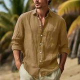 Fongt Men's Linen Shirt Button Shirt Summer Beach Shirt Pure