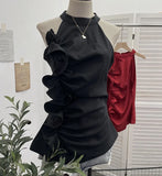 Fongt Design Sleeveless Leaves Three-Dimensional Flower Blouse Atmosphere Slimming Waist 1166