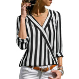 Striped Blouse V-neck Long Sleeve Blouses Shirts Casual Tops Work Wear Chiffon Shirt Plus Size Blusas Mujer De Moda
