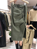High Waist Split Hem Skirt Irregular Buttons Faldas Mujer Belt Tunic Skirts Womens 2024 Spring Vintage Jupe Femme-Outfit