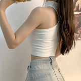 Women Tanks Tops with Asymmetrical Oblique Shoulder, High Collar Solid Color Skinny Fit Summer