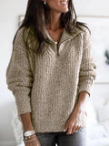 Winter Warm Pullover Sweater Women Fashion Solid Long Sleeve Knitwear Zip Neck Loose Knitted Sweater Jumper Top