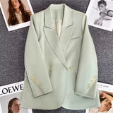 Fongt Korean Version Coffee Color Suit Jacket Female Spring 2024 New Retro British Style Casual Versatile Small Suit-Outfit