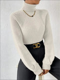 Fongt And Winter New Loose Thin High-Necked Shoulder Sleeve Knitted Sweater Woman
