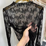 Fongt Soft Does Not Tie High Quality Small Flowers Inside The Gauze Jacket Female Summer Slim Wood Ear Perspective Lace Bottom Upper Garment-Outfit