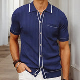 Fongt Men's New Summer Cardigan Knits Single-Dish Short Sleeve Business Polo
