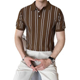 Fongt Summer High-End Short-Sleeved Men's Fashion Brand Striped Collar Ice Silk Knitted Half-Sleeved T-Shirt For Men