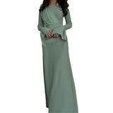 Fongt Temperament Micro-Trumpet Folded Cross Superimposed Tying Belt Girded Waist Dressing Spliced High-Waisted Dress