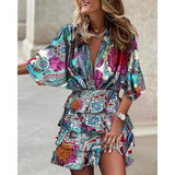 Fongt Explosion Autumn Bat Sleeve V Under The Collar Irregular Dress Women's Dress